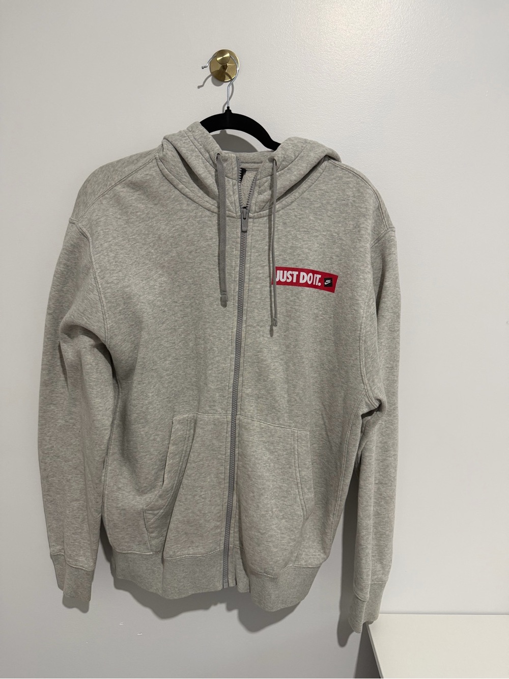 Nike Just Do It Gray Full Zip Hooded Fleece Hoodie w/ Pockets Men’s M